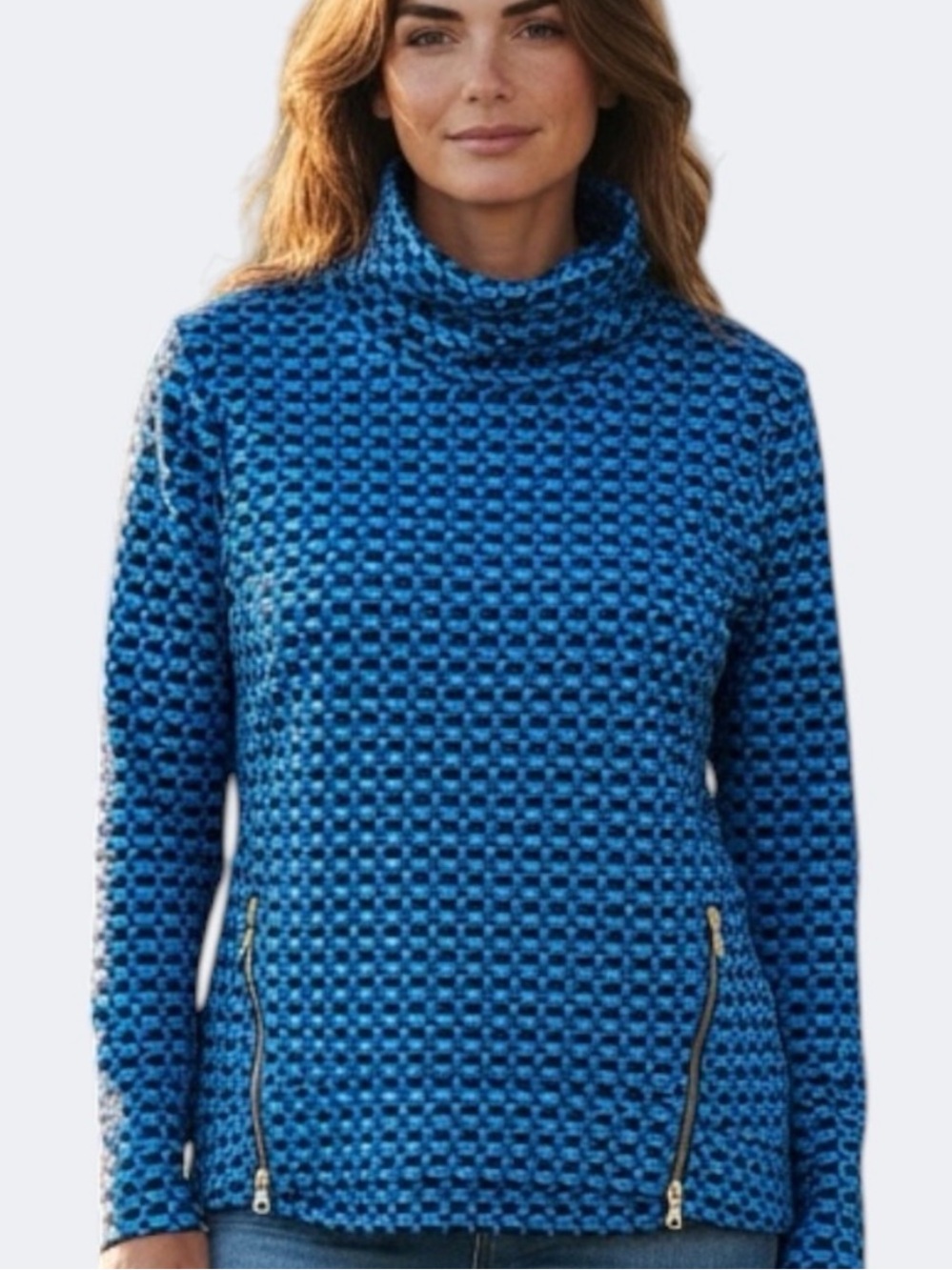 BOGO! Addison Bay Everyday Pullover in Blue/Navy Geometric Print XS